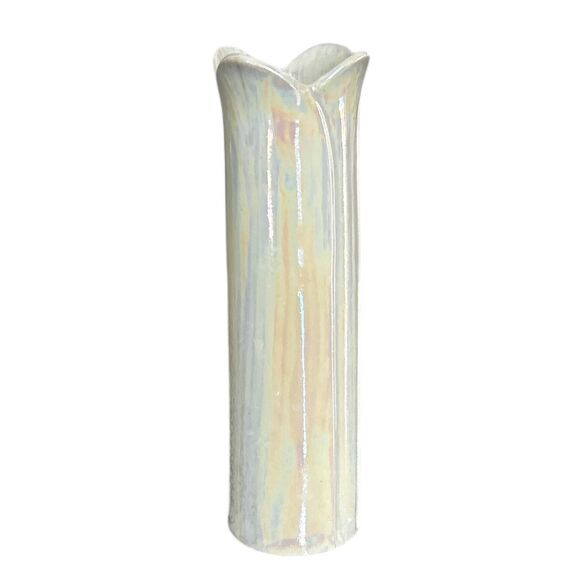 Retired Vintage White Iridescent Lusterware FTD Vase - Picture 2 of 5